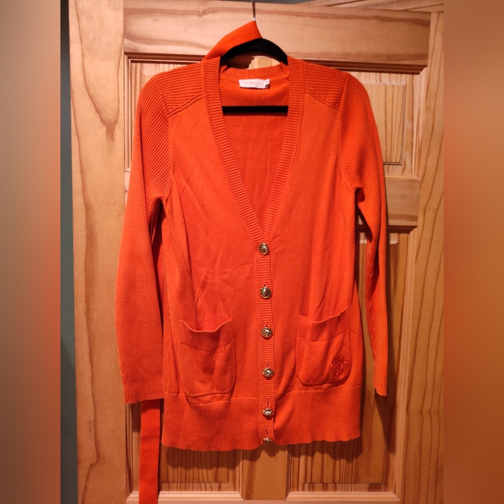 Tory Burch Orange Long Cardigan Sweater Belted